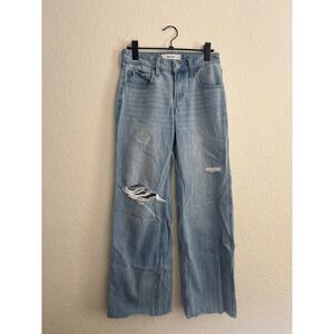 Hollister Low-Rise Baggy Jeans 000R W23 Light Wash Distressed Y2K Wide Leg
